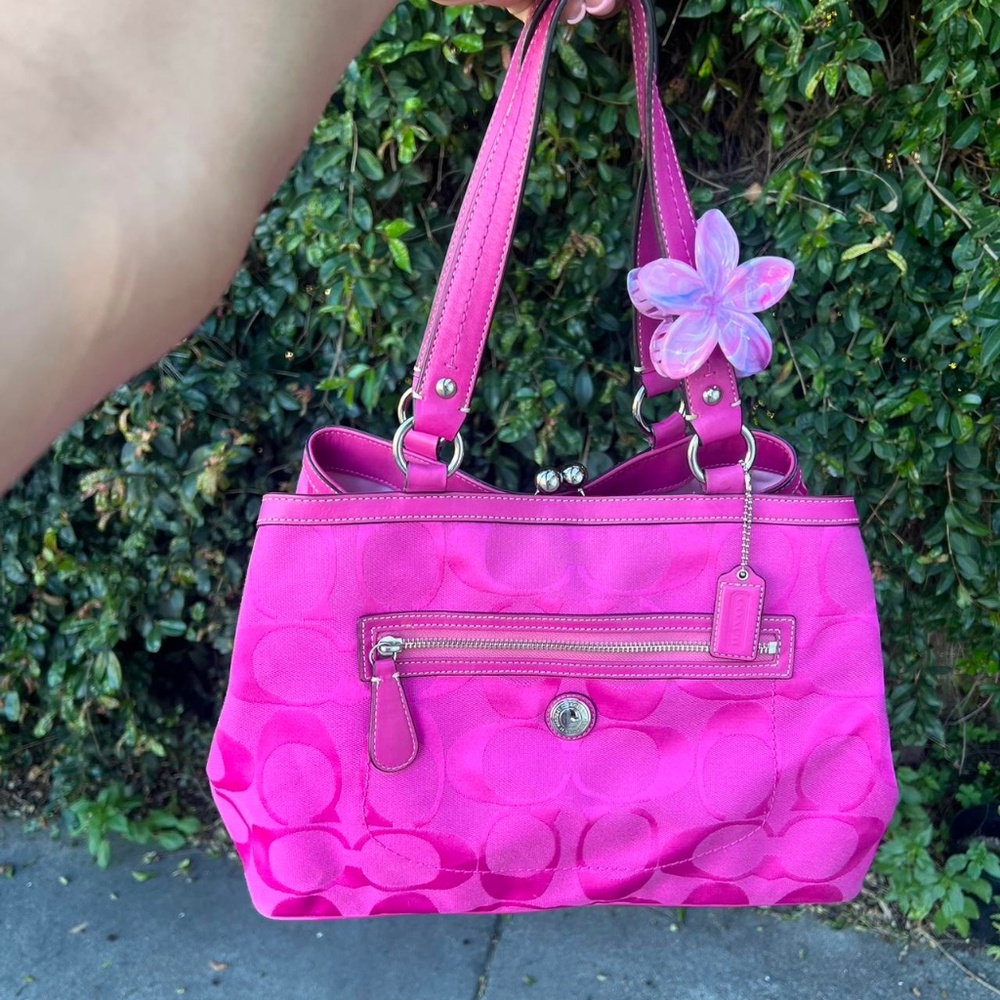 Y2K Hot Pink Coach Signature Laura Kisslock Tote Bag